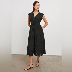 NWT $268 Rails Lucia Eyelet Midi Dress Size XS Black Eco